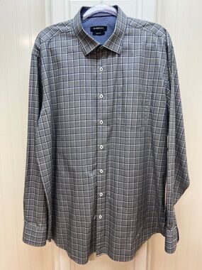 Bugatchi Gray Windowpane Plaid Dress Shirt
